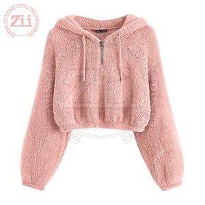 Latest Style Women's Polar Fleece Jacket Finished Customized Solid Color Breathable Windproof Canvas Short Winter Knitted Hooded - Product Image 3