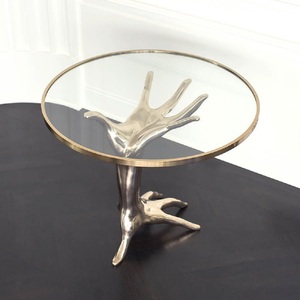 Table d'appoint ronde en métal au design artisanal, table basse de qualité antique, taille personnalisée, en aluminium et laiton - Product Image 1