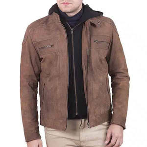 Veste de moto en cuir véritable de daim pour homme de qualité supérieure avec capuche en fourrure d'agneau à imprimé animal, respirante, pour l'hiver - Product Image 3