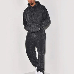 Conjunto de Sudadera con Capucha y Pantalones Deportivos Holgados con Estampado de Diamantes de Imitación y Lavado Ácido, Transpirable, para Hombre - Product Image 3