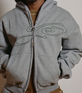 เสื้อฮู้ดดี้ทรงหลวมแบบมีซิป ดีไซน์ประดับคริสตัล ผ้าฝรั่งเศสเทอร์รี่เนื้อหนัก ไซส์พลัสสำหรับผู้ชาย - Product Image 3