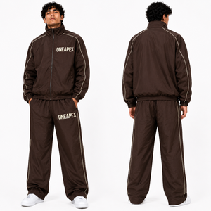 Men's Brown <b>Track</b> Suit Set Lightweight <b>Nylon</b> Windbreaker Jacket Jogger <b>Pants</b> Custom Sportswear Casual Two Piece Outfit - Product Image 3