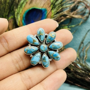 แหวนเทอร์ควอยซ์โมส925แหวนเงินสเตอร์ลิงทำมือแหวนครบรอบแหวนดีไซน์เนอร์แหวนสีเทอร์ควอยซ์แหวนดอกไม้สีเงิน - Product Image 2