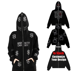 <b>Full</b> <b>Zip</b> <b>Up</b> <b>Hoodie</b> Custom Rhinestone Skull 3D Printing Long Sleeve Casual Plus Size <b>full</b> face <b>zip</b> <b>up</b> hoodies - Product Image 3