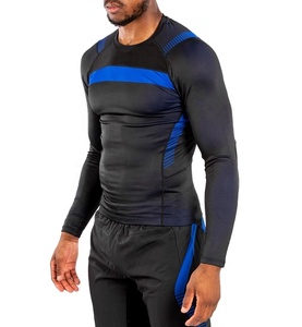 Camiseta Térmica de Compresión para Hombre, Protección UV, Manga Larga, Negra-Azul, Ropa de MMA - Product Image 3