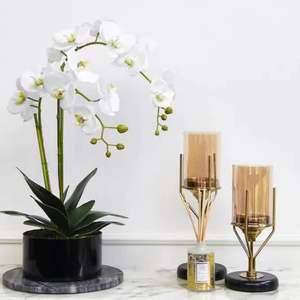 Juego de portavelas de huracán con acabado dorado de 2 diseños para accesorios decorativos de lujo - Product Image 1