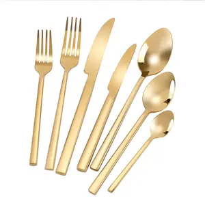 best quality Spoon and Fork Set personal fork and spoon flat design handle fork with gold plated cutlery safe and healthy