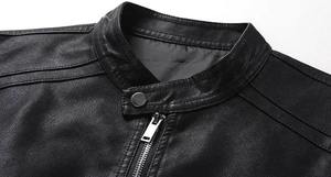 Veste d'automne pour homme en cuir verni, style varsity, avec capuche, coupe ajustée, col montant, coupe décontractée, respirante et coupe-vent - Product Image 6