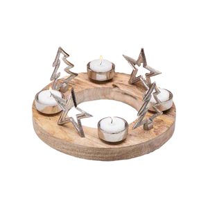Best Selling Metal <b>Tree</b> & Star Tea <b>Light</b> Holder With Wooden Base in Low Price From India - Product Image 1