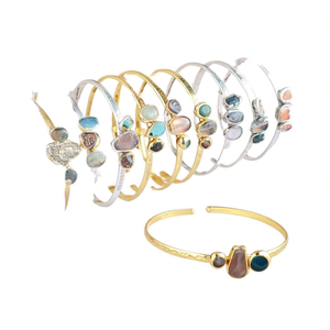 Boho Style Stone <b>Cuff</b> <b>Bracelets</b> Gold and <b>Silver</b> Plated for Trendy Resale Fashion Accessory - Product Image 3