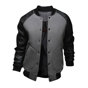 Blouson bombardier avec grandes poches et manches en cuir Blousons de baseball pour hommes - Product Image 4