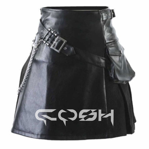 Kilt Viking en cuir noir gothique gladiateur vintage pour homme avec sangle en cuir réglable boucle et poche latérale - Product Image 1