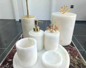 Juego de baño de Ángel de resina ecológica con aspecto de mármol, juego de diseño Premium de Mandarina de 4 jaboneras, vaso y bandeja dispensadora - Product Image 2