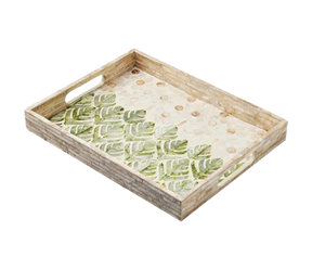 Bandeja Rectangular Artesanal con Incrustaciones de Nácar y Asas Recortadas, Bandeja Decorativa para Servir, Hecha en Vietnam - Product Image 2