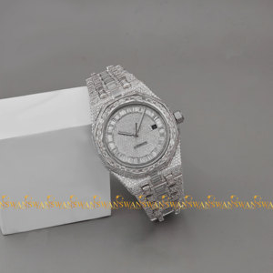 Elegante reloj de diamantes de moissanita de acero inoxidable helado para hombres y mujeres, esfera de cristal de alta calidad, fecha, nuevos accesorios - Product Image 3