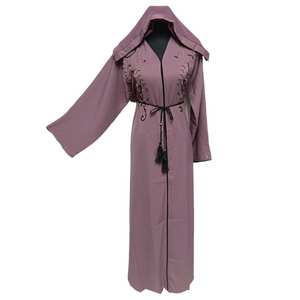 Venta al por mayor personalizado Abaya Turquía ropa islámica de lujo con estilo Petite Abaya mujeres musulmanas vestido Dubai volante mangas satén Abaya - Product Image 2