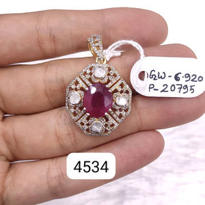 Lujoso y elegante rubí rojo en forma de gota de agua con colgante de diamante Polki exquisita joyería de boda chapada en rodio para mujer - Product Image 2