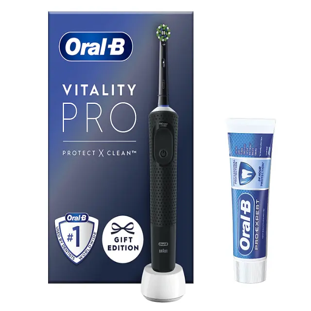 Oral-B Pro 1000 электрическая зубная щетка и зубная паста, черный и белый, двойная упаковка