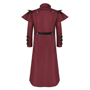 Abrigo de cuero gótico largo personalizado, cuello de solapa con doble botonadura, hebillas, bolsillos traseros con solapa, fabricación profesional de alta calidad - Product Image 5