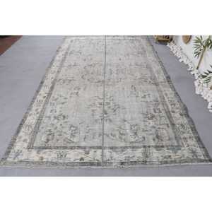Alfombra Turca Vintage, Alfombra Grande de 5.7x9.5 pies, Alfombra de Lana con Bordes Azul Gris - Product Image 1