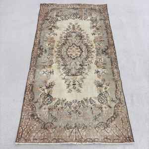 Alfombra Antigua, Alfombra Turca de 3.6x7 pies, Alfombra de Lana Marrón - Product Image 1