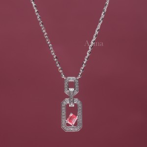 IGI Certified Lab Grown Diamond Emerald Cut Pink <b>Ruby</b> Open Link Pendant <b>Necklace</b> in 18K White Gold Geometric Designer <b>Necklace</b> - Product Image 4