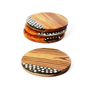 Wood Coasters with Dyed Bone Inlay Custom Wood Coaster Set with Handmade Bone and Brass Inlay Made in India - Product Image 1