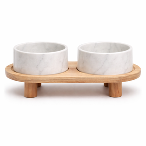 Trend Solid White Marble Double <b>Dog</b> Bowl Stand Luxury Stone <b>Raised</b> Pet Feeding Bowl Set Minimal Modern Design Premium Home Decor - Product Image 6