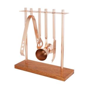 Ensemble d'outils de bar en acier inoxydable rose doré pour les fêtes, avec support en bois, accessoires complets pour le mélange de cocktails pour les événements et la restauration - Product Image 1
