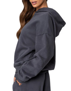 Sudaderas con capucha de alta calidad para mujer, sudaderas con capucha de gran tamaño con hombros caídos, sudadera de algodón 100% 300GSM para mujer - Product Image 3