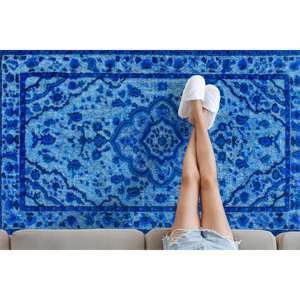 Alfombra Azul con Medallones: Estilo Étnico Turco, Alfombra Antideslizante, con Pelo Suave - Product Image 2