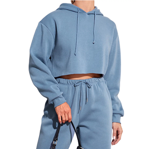 Transpirable Mujer Casual Moda Color verde Crop Top Sudaderas con capucha Personalizado Casual Mujer Jersey de manga larga Crop Top Sudadera con capucha - Product Image 4