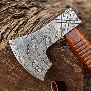 ขวานเหล็กดามัสกัสอเนกประสงค์พร้อมด้ามจับไม้เกรดอุตสาหกรรมสำหรับขวานตั้งแคมป์ - Product Image 3