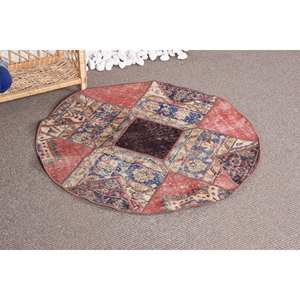 พรมตุรกีวินเทจ3.2 x 3.3ft สีแดงสีน้ำเงินผ้าขนแกะดีไซน์สี่เหลี่ยมผืนใหญ่สำหรับโถงทางเดินสำหรับห้องนอนฤดูร้อน - Product Image 2