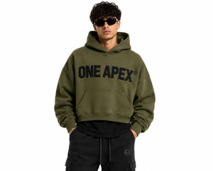 Hoodie surdimensionné court vert olive personnalisé pour homme, en coton épais, style streetwear, fabricant OEM ODM ONE APEX - Product Image 5