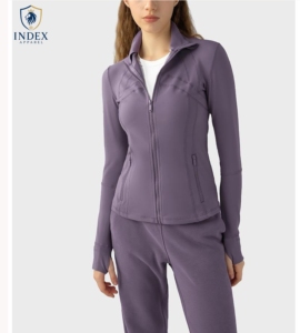 Index Apparel Women's Full Sleeve Zip-Up Solid Purple <b>Yoga</b> <b>Jacket</b> Breathable Regular Fit Active Wear - Product Image 1