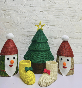 Juego de adornos navideños de ratán de mimbre de Vietnam, decoración colgante de árbol de vacaciones rústico Natural, artesanía hecha a mano para exhibición en el hogar - Product Image 1