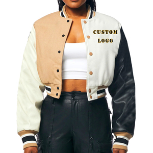Chaquetas de Invierno Personalizadas para Mujer, Bordado Chenille, Mangas de Cuero Genuino, Chaquetas Universitarias Acolchadas de Algodón, Chaquetas para Mujer - Product Image 1
