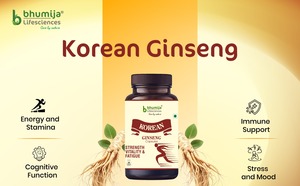 Bhumija Lifesciences Korean Ginseng 400mg/Serve 60 <b>Veg</b> Capsules Food Grade Wild Cultivated for Vitality Performance Bottle - Product Image 2