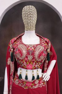 Ensemble Sharara pour femmes, tenue de fête, avec shrug et chemisier brodés, tenue ethnique festive fusion - Product Image 5