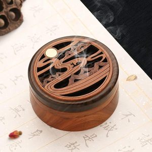 Brûleur d'encens en bois à transporter, forme ronde, petit brûleur d'aromathérapie, plaque à encens, brûleur de bois de santal rétro - Product Image 3