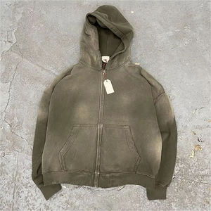 Sweat-shirt à capuche personnalisé avec fermeture éclair délavée au soleil, en coton French Terry, sweat-shirt vierge à fermeture éclair intégrale, vintage, délavé à l'acide, pour hommes - Product Image 1