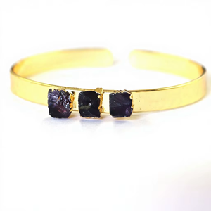 Brazalete de Amatista en Bruto, Chapado en Oro de 18k, Brazalete de Piedra de Nacimiento de Febrero para Mujer - Product Image 1