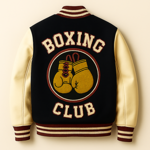 Chaqueta universitaria para hombre personalizada al por mayor, chaquetas de equipo a la moda con mangas de cuero auténtico OEM/ODM Bomber con letras universitarias al por mayor - Product Image 5