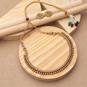 Export Quality Classic Ethnic Brass <b>Necklace</b> <b>Set</b> with Earrings Great Addition to Your Indian Jewellery Collection for Sale - Product Image 2