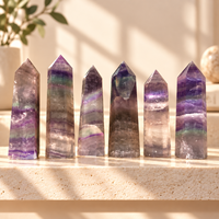 Tour de cristal de fluorite violette et verte de 11 cm, pointe polie, obélisque, pierre de guérison, décoration, cadeau de méditation