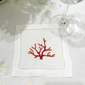 Vente en gros de serviettes de cocktail personnalisées 100% lin rouge corail broderie 6x6 'ourlet boisson serviette mariages maison hôtel Bar - Product Image 3