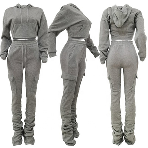 OEM Vêtements de sport sur mesure survêtements pour femmes Ensemble de jogging pour femmes Pantalons empilés Ensemble de survêtements et sweat à capuche 2 pièces - Product Image 5