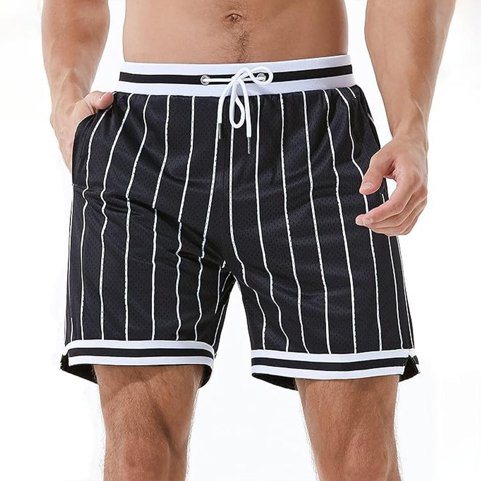 New Style Men Stripe Shorts Custom Breathable Quick Dry Mesh Athletic Shorts Eco-Friendly Anti-Wrinkle High Street Sport Shorts