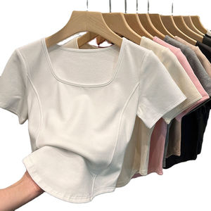 เสื้อครอปแขนสั้นผ้าฝ้ายสำหรับผู้หญิง ลายเสื้อยืดกีฬาน่ารัก พิมพ์ลายสามมิติแบบลายสก็อต พร้อมโลโก้แบบกำหนดเอง ซิปและช่องใส่หน้ากากพร้อมโลโก้แบบกำหนดเอง - Product Image 1